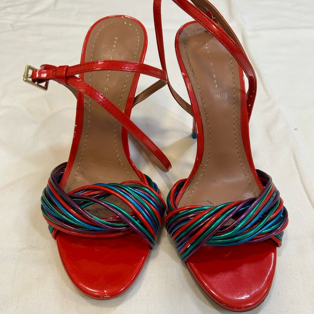 Zara multi colored heel with ankle strap sz 37